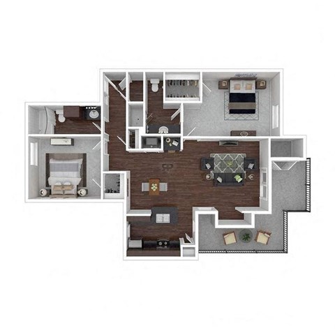 Floor plan for 2 beds, 2 baths, 1080 sqft
